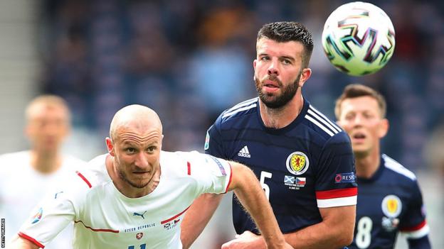 Grant Hanley in a Scotland shirt