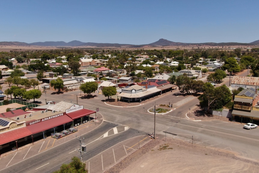 Aerial shot of a regional town.