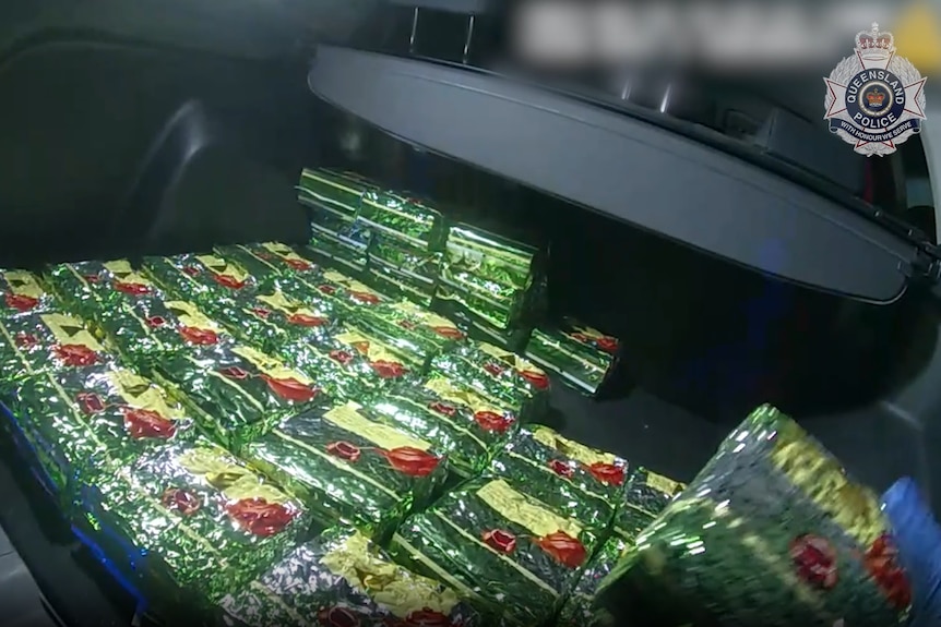 Vacuum-sealed packages of the drug meth in the boot of a car disguised as imported tea