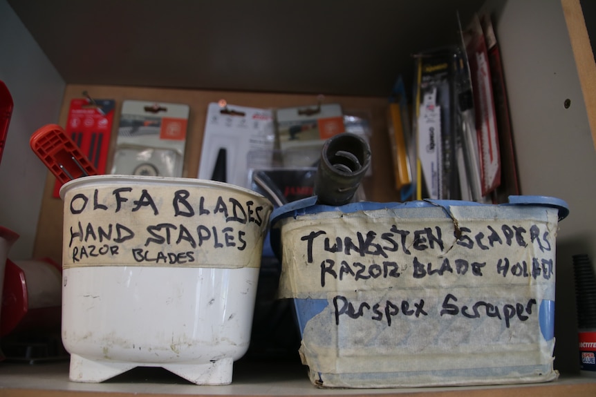 Boatbuilder in his workshop and shots of his tools