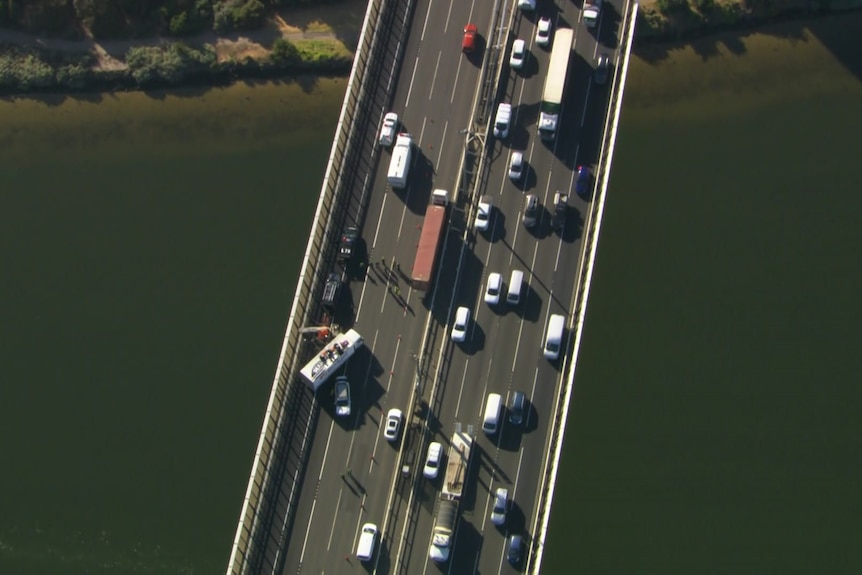 A protest on a bridge