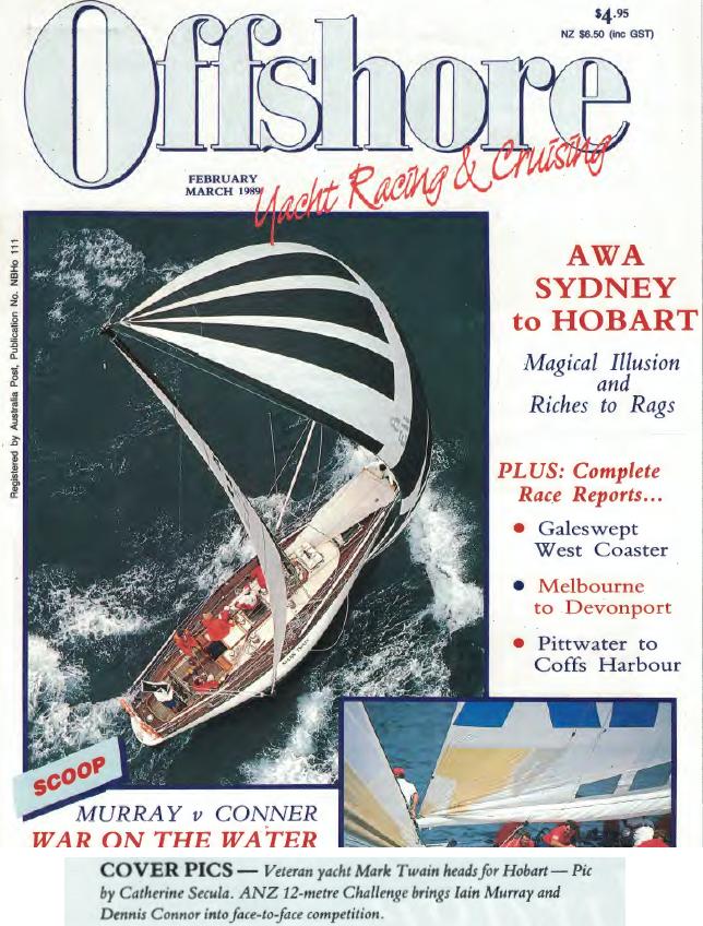 A magazine called "Offshore" with a photograph of a yacht on the cover.