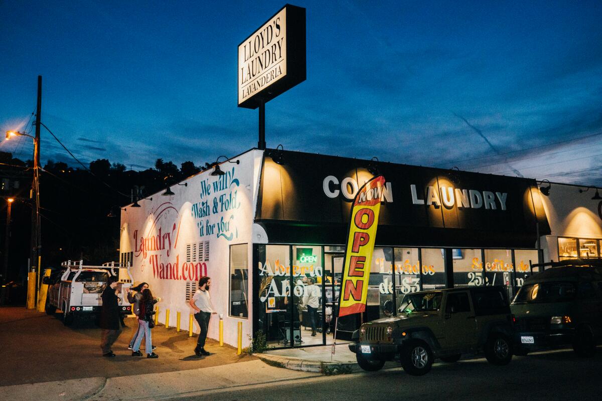 Attendees arrive at Laundry Wand for the night's concert — or maybe to do laundry.