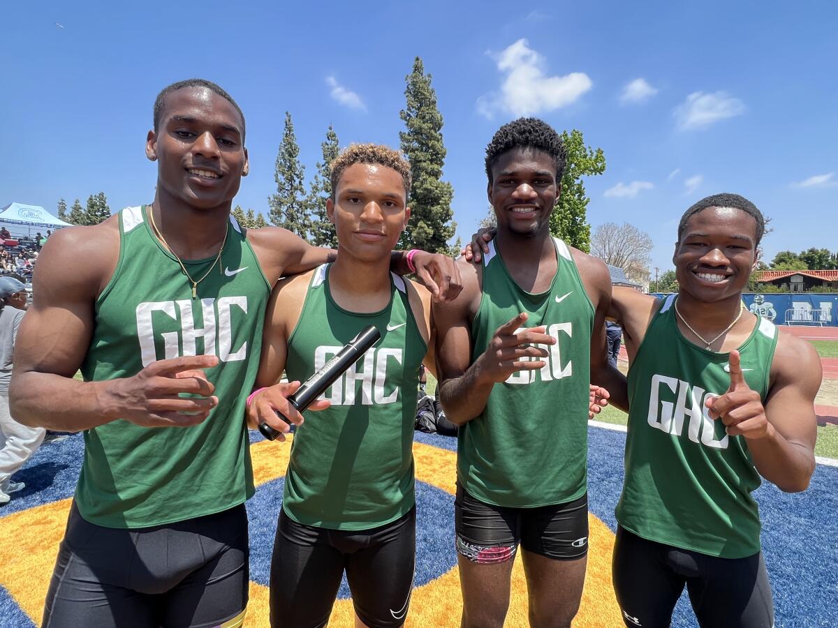 Granada Hills' 4x100 relay team from last season: from left, Dijon Stanley, Jordan Coleman, Kanye Martin and Jayden Smith.