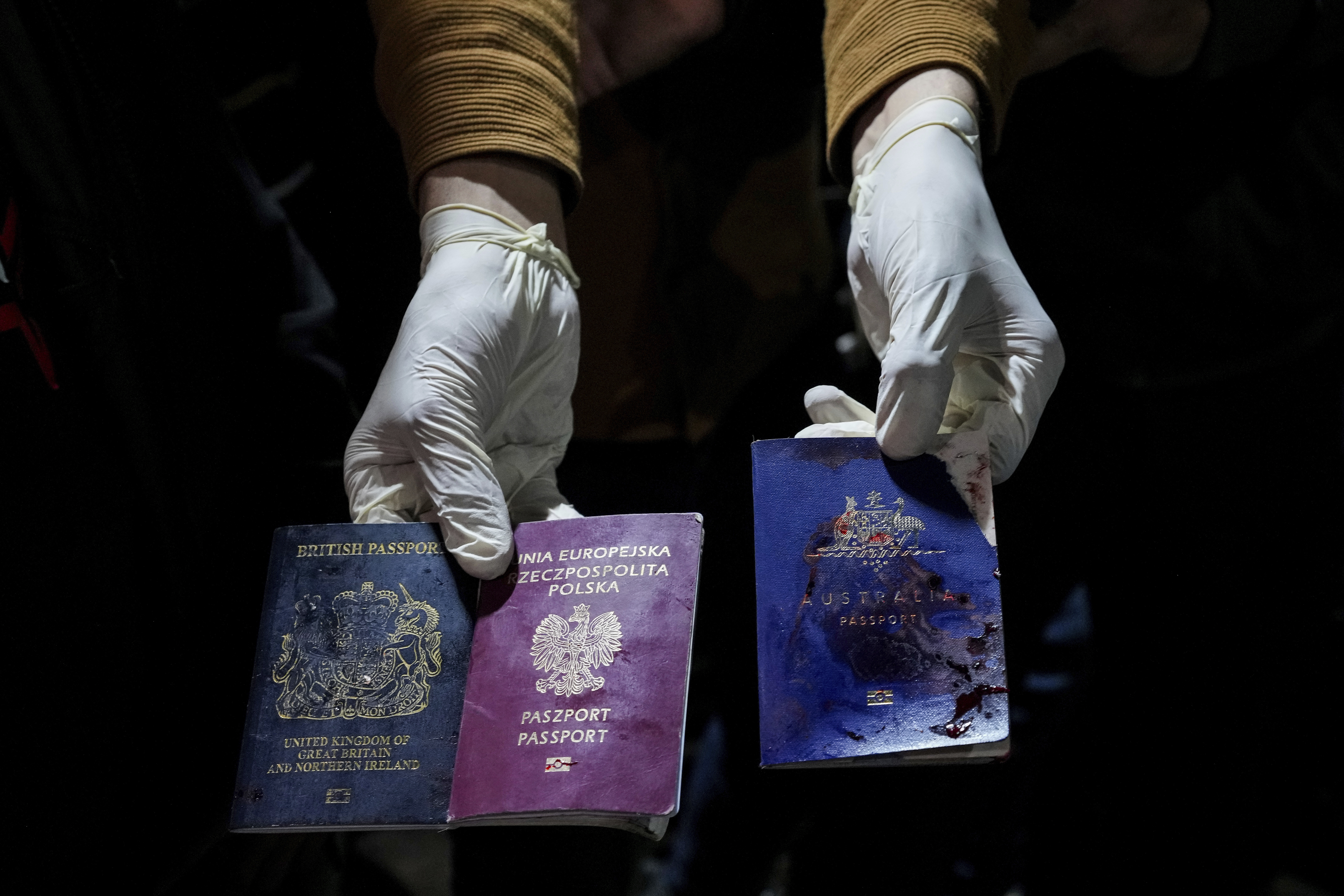 Bloodied UK, Polish & Australian passports were found in the wrecked cars