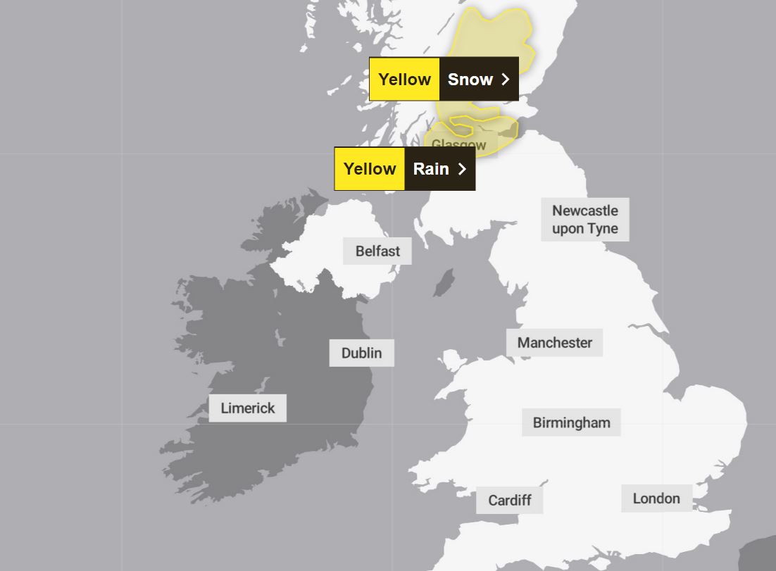 Two notices are in force from tomorrow for rain and snow until 9am