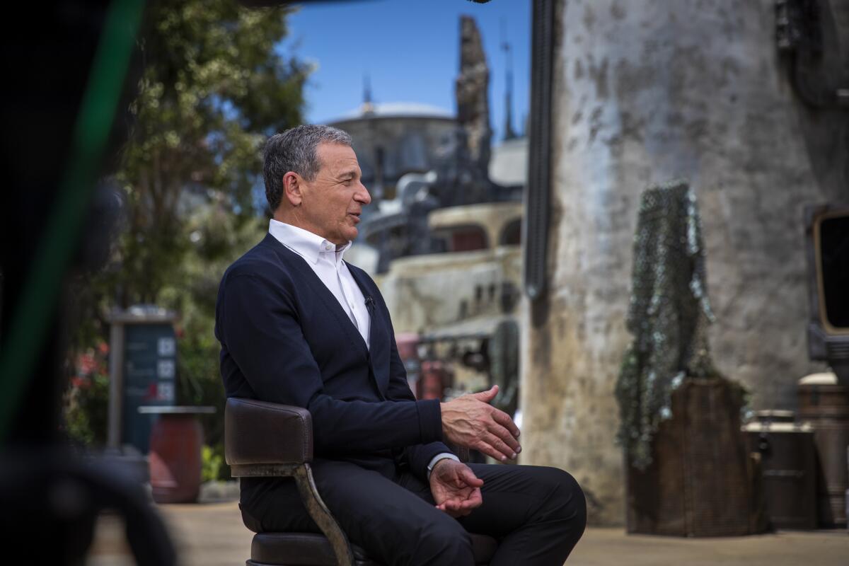 Disney Chief Executive Bob Iger is interviewed at Disneyland's Galaxy's Edge in 2019.