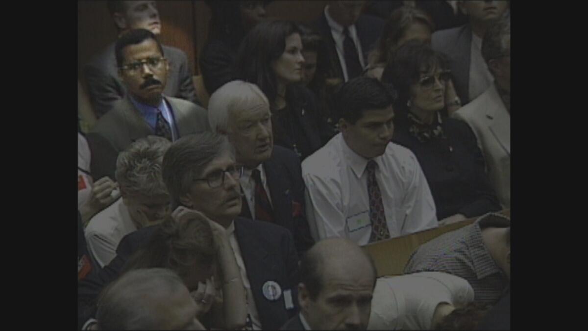 Bill Whitaker (circled) watches as the verdict is read at O.J. Simpson's murder trial in 1995.