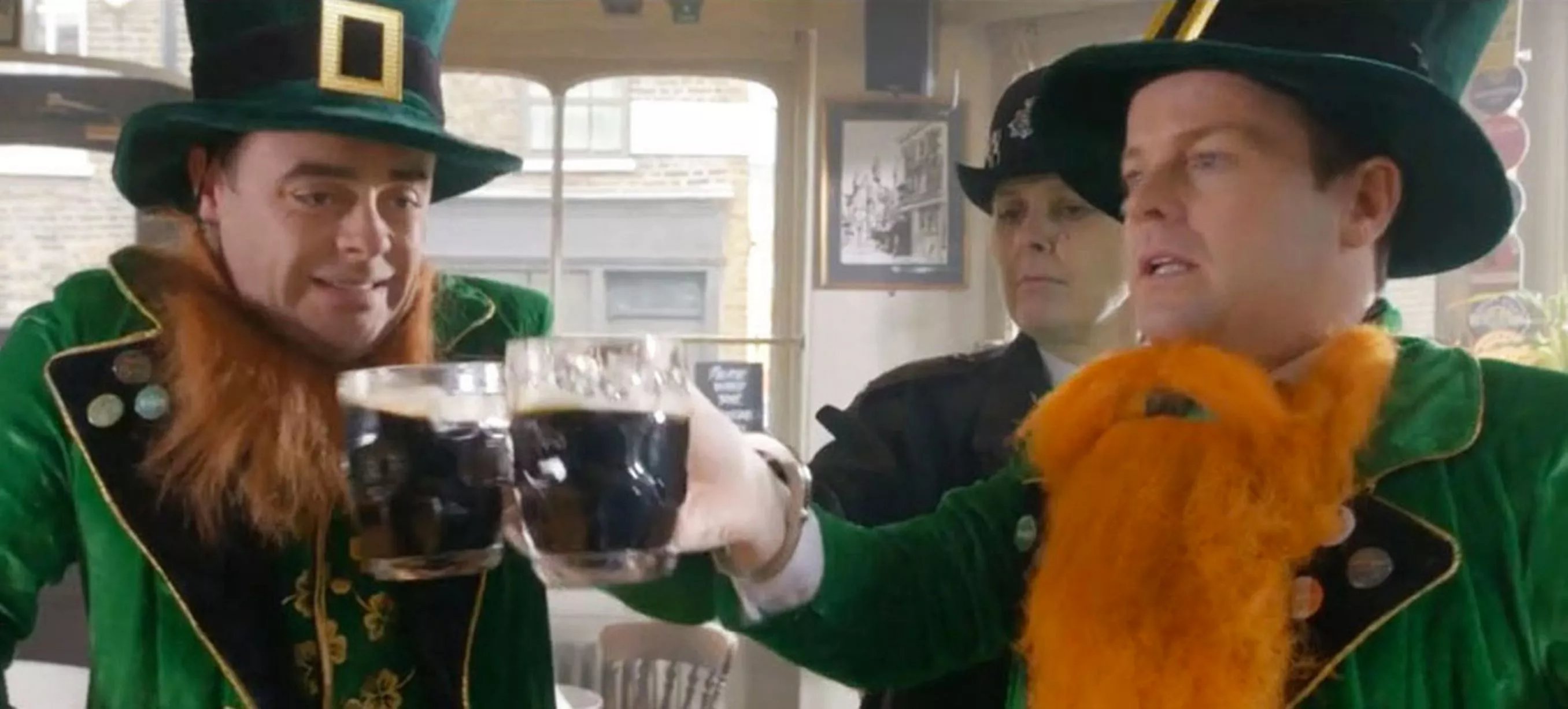 Ant and Dec dressed up as leprechauns for a skit in an Irish pub