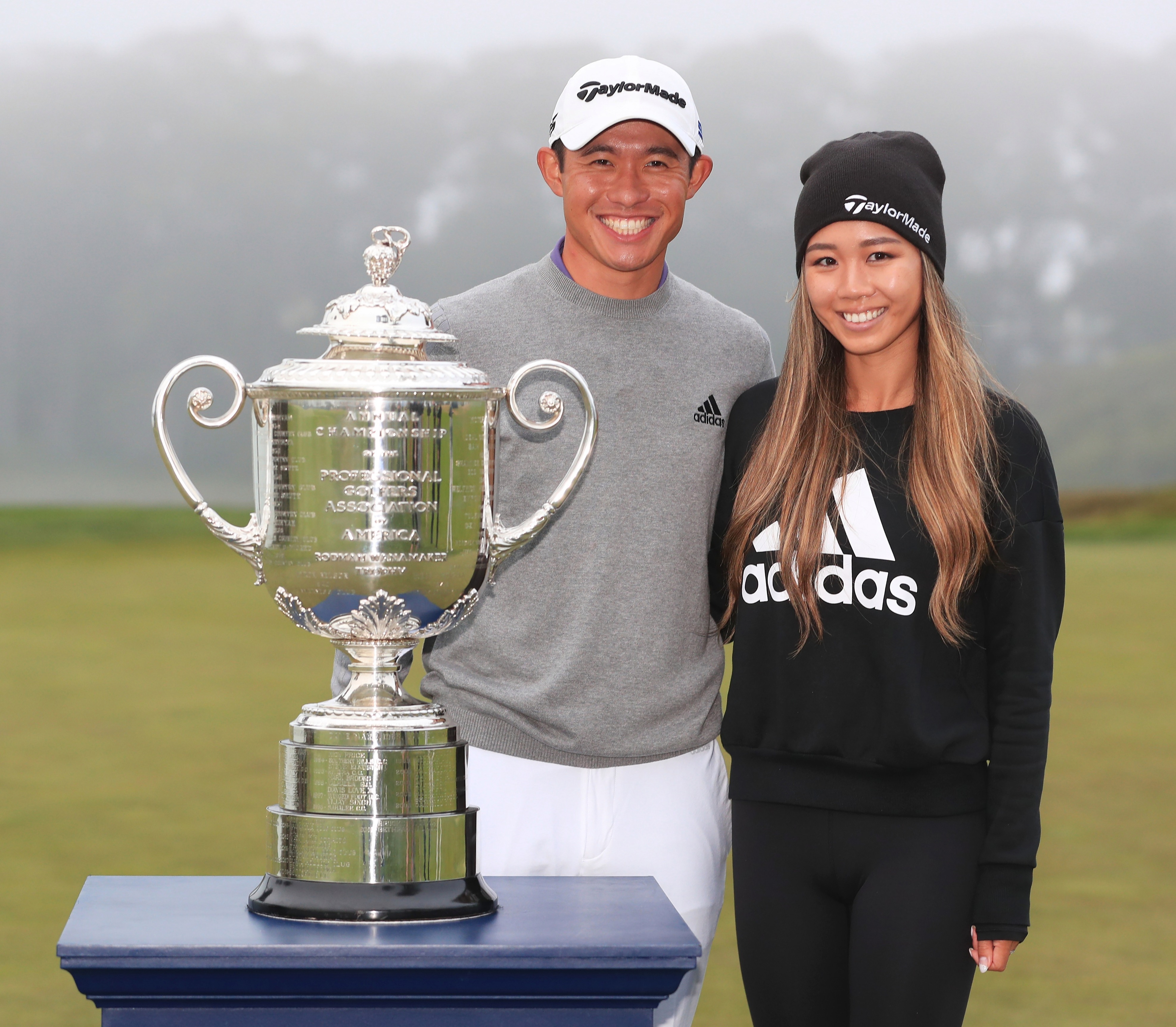 She was on hand at TPC Harding Park to celebrate her man's maiden major win - in just his second appearance