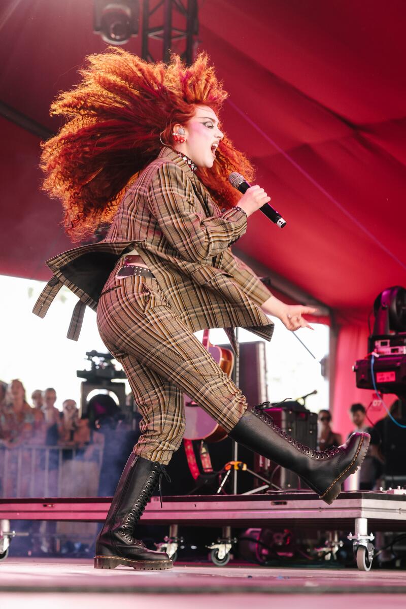 Chappell Roan performs during the first day at the Coachella Valley Music and Arts Festival on Friday.