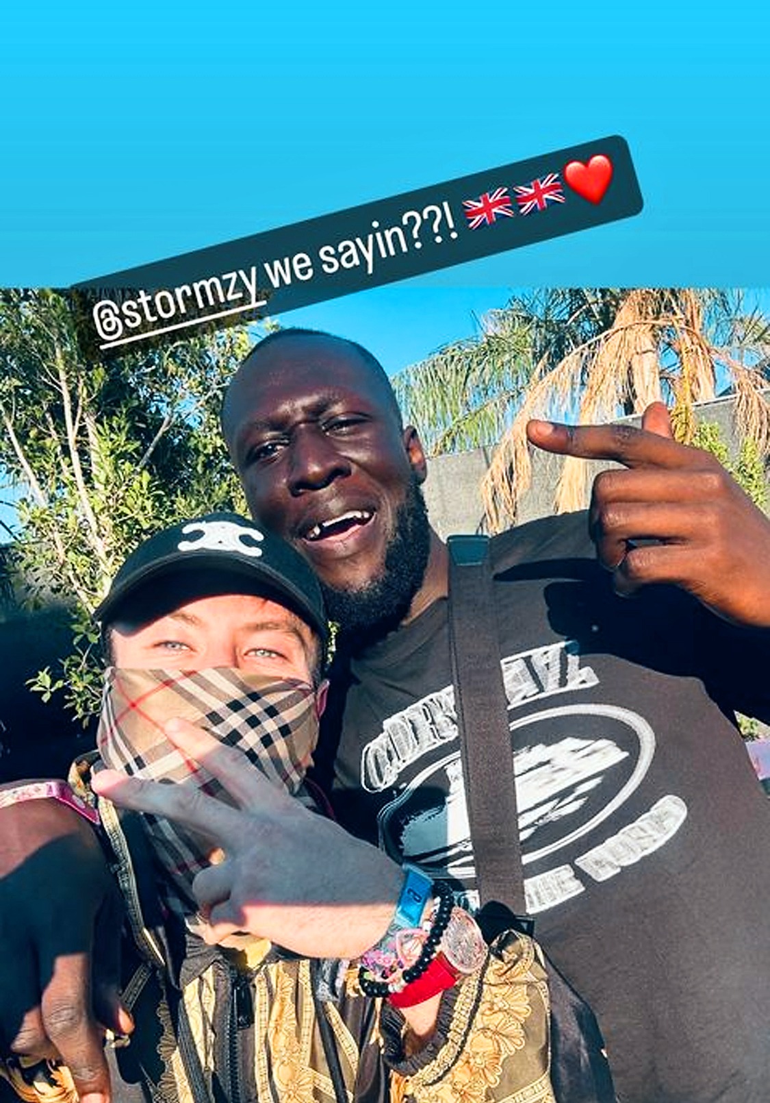 Saltburn's Barry Keoghan looked happy to have bumped into Stormzy