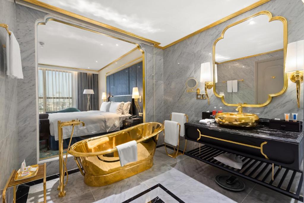 The Dolce Hanoi Golden Lake hotel has gold in every single room even a golden bathtub, sink and toilet