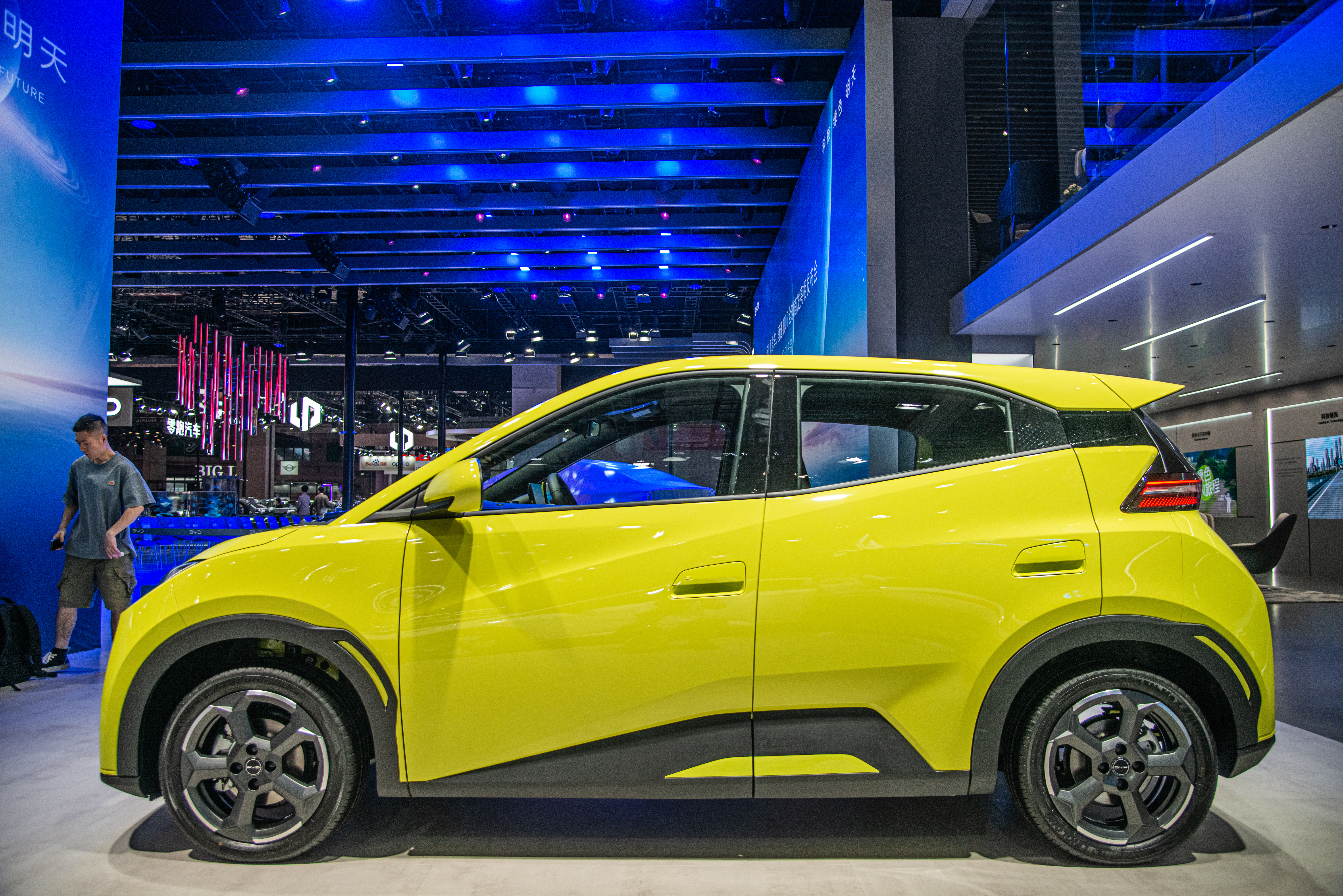 A BYD Seagull small electric car is on display during the 20th Shanghai International Automobile Industry Exhibition