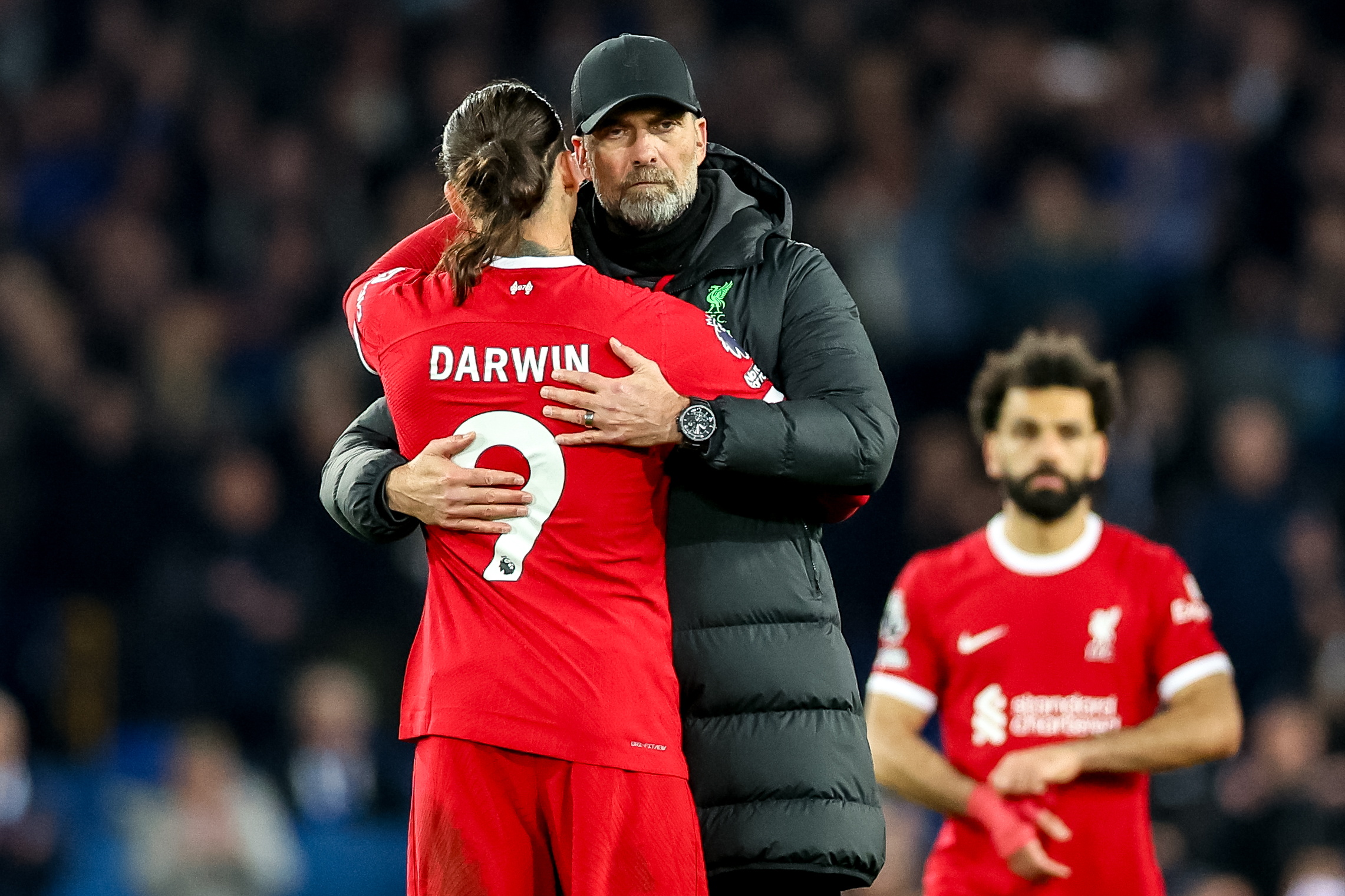 The pair then shared a hug on the pitch at Goodison Park