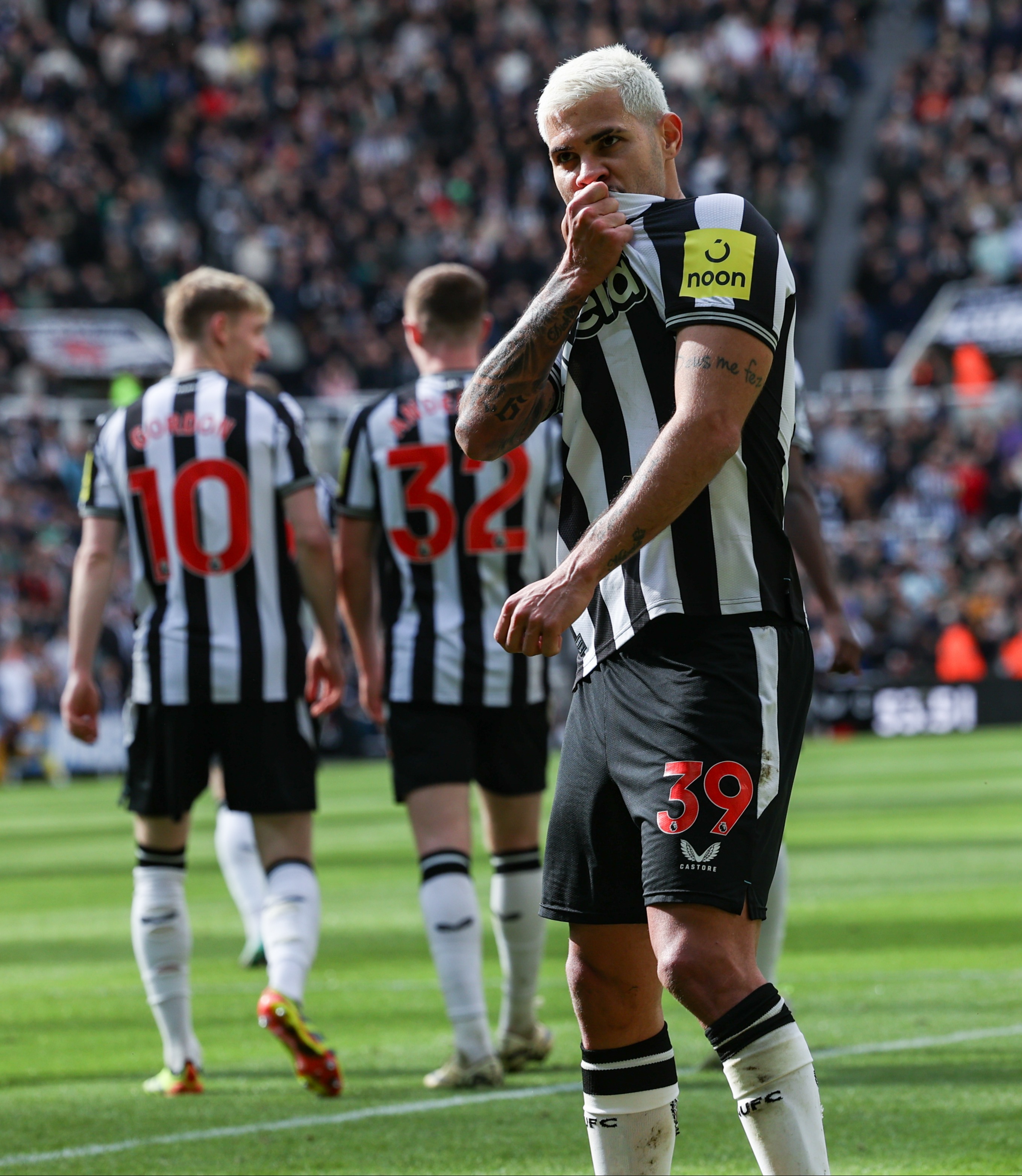 Guimaraes kissed the badge after scoring against Sheffield United amid transfer interest