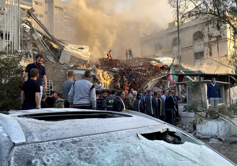 Smoke rises after what the Iranian media said was an Israeli strike on a building close to the Iranian embassy in Damascus, Syria April 1