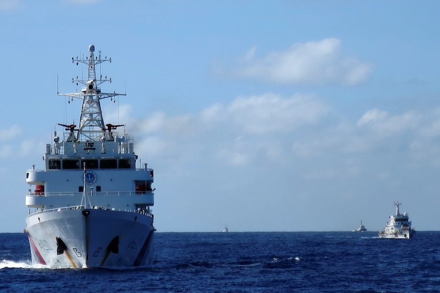 Chinese military ship on the sea. 