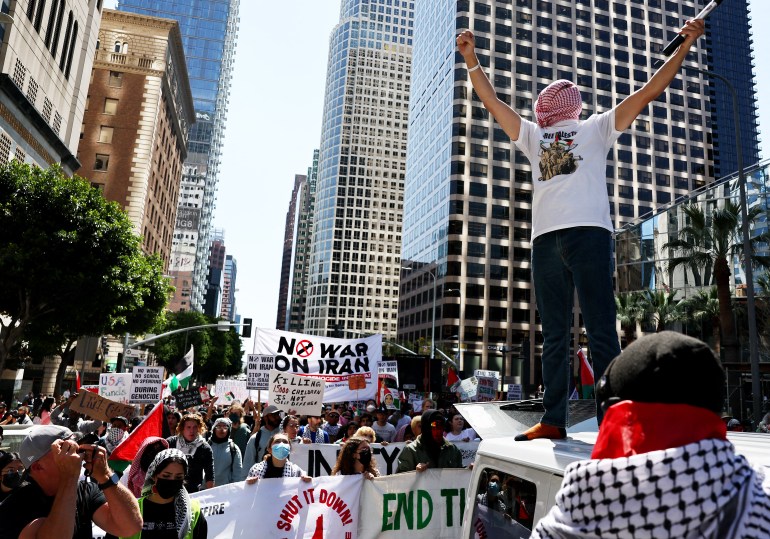 Pro-Palestinian demonstrators march during a 'Strike for Gaza' protest calling for a permanent ceasefire