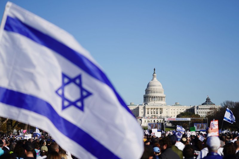 Demonstrators gather to denounce antisemitism at a "March for Israel" on the National Mall in Washington, D.C., on Tuesday, Nov. 14, 2023. On Thursday, bipartisan, bicameral lawmakers introduced a new bill to counter anti-Semitism. File Photo by Bonnie Cash/UPI