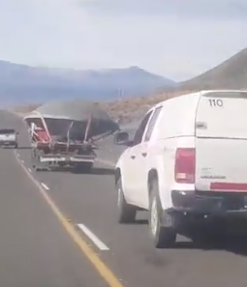 An object shaped like a huge UFO was transported on a truck in Argentina