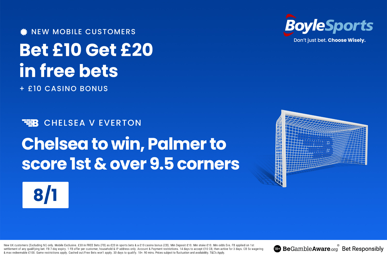 Chelsea vs Everton: Get £20 in free bets and £10 casino bonus with BoyleSports