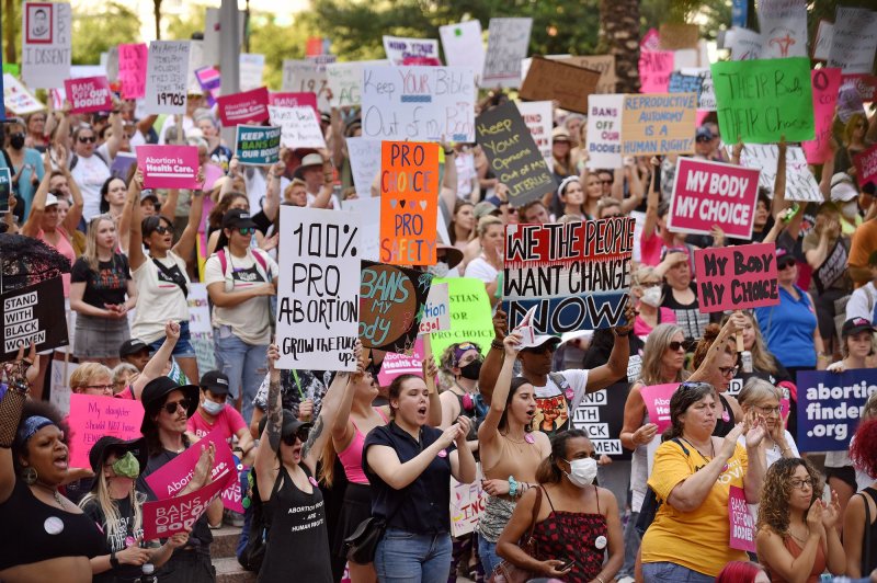 Abortion rights supporters rally at Orlando City Hall before marching through the streets of downtown Orlando in May 2022. File Photo by Chris Chew/UPI