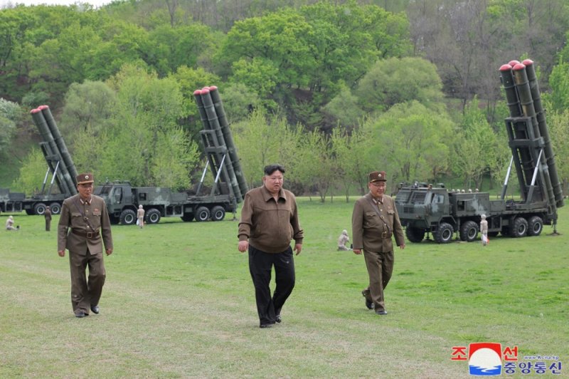 North Korean leader Kim Jong Un guided a combined tactical drill simulating a nuclear counterattack involving super-large multiple rocket launchers, state media reported Tuesday. Photo by KCNA/EPA-EFE