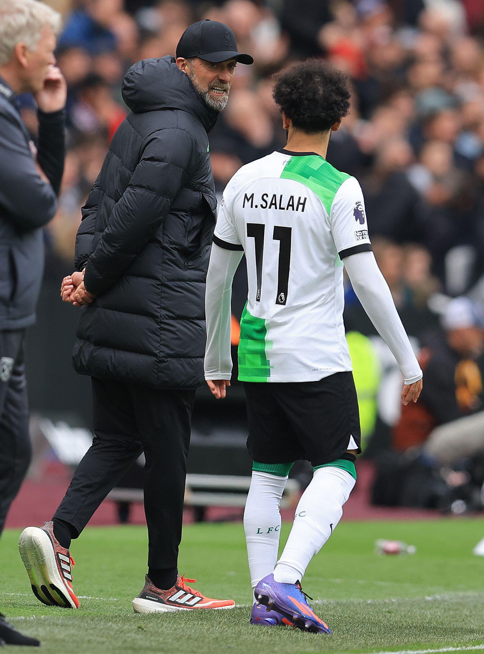 Mo Salah and Jurgen Klopp had an unhappy confrontation at London Stadium