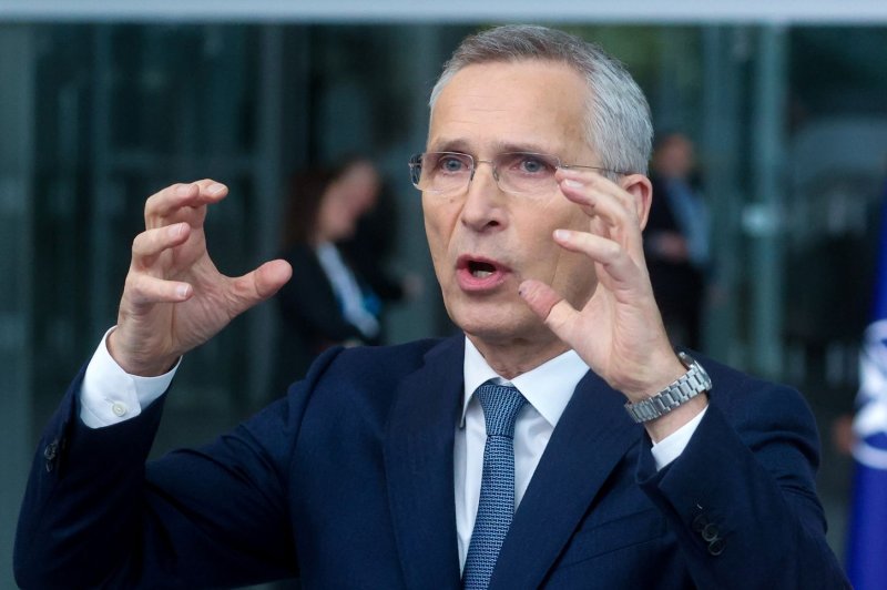 Speaking ahead of a NATO summit in Brussels on Wednesday, secretary-general Jens Stoltenberg said ministers would mull a multi-year financial pledge for Ukraine "to sustain our support" which he said needed to focus "less on short-term "voluntary contributions" and more on longer-term NATO commitments. Photo by Olivier Hoslet/EPA-EFE