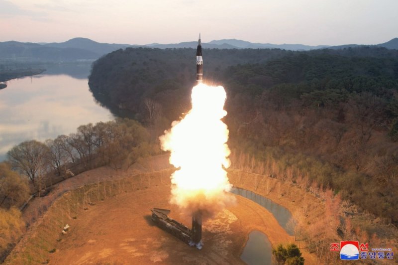 North Korea said Wednesday that it test-fired the Hwasongpho-16B, a new intermediate-range solid-fueled ballistic missile with a hypersonic gliding warhead. Photo by KCNA/EPA-EFE