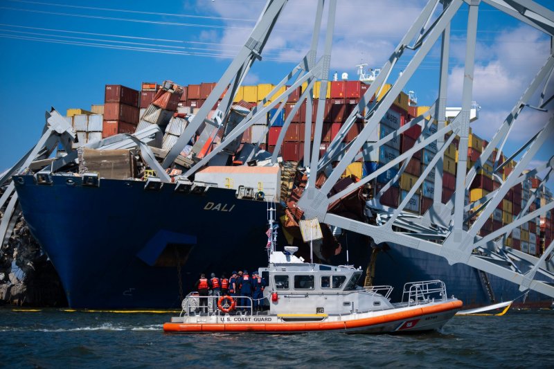 Unified Command said Sunday that they have begun to remove containers from the vessel that struck the Francis Scott Key Bridge late last month. Photo by PO1 Brandon Giles/U. S. Coast Guard/UPI