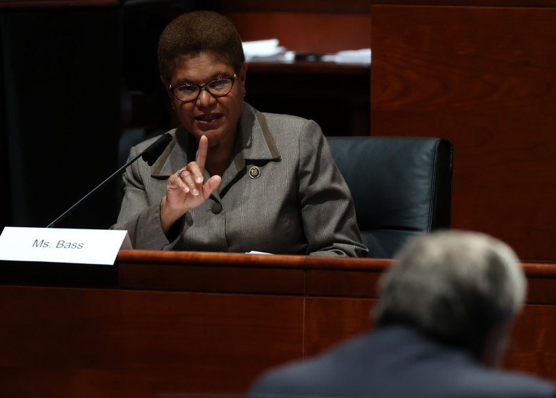 The home of Los Angeles Mayor Karen Bass was broken into Sunday. Pool File Photo by Chip Somodevilla/UPI