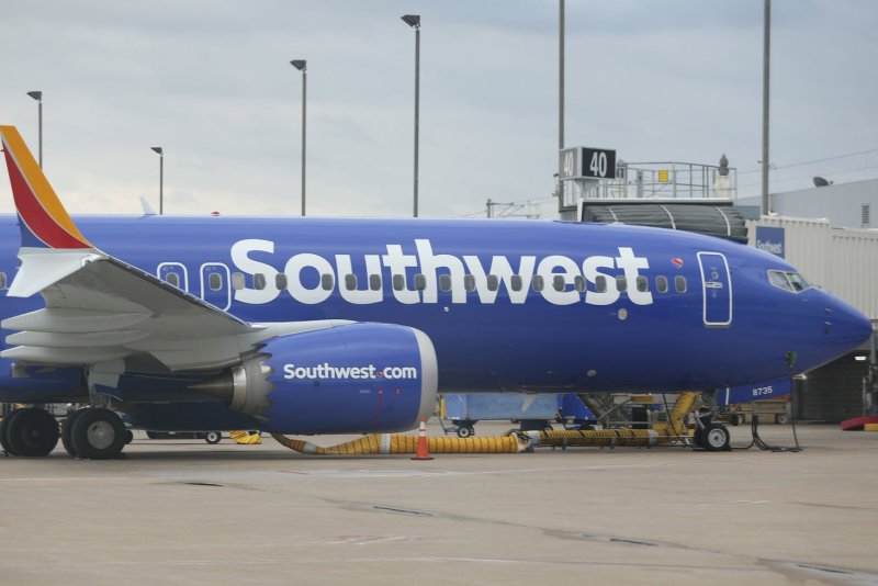 A Southwest 737-800 airliner such as the one pictured made an emergency landing in Denver on Sunday after pieces of an engine cowling detached during take-off. File Photo by Bill Greenblatt/UPI