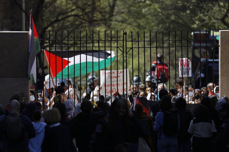 Pro-Palestinian protestors demonstrate at Columbia University in New York on April 22, 2024. Several universities, including Columbia and Tufts University in Massachusetts, have been confronted by pro-Palestinian encampments erected on school campus. Photo by John Angelillo/UPI