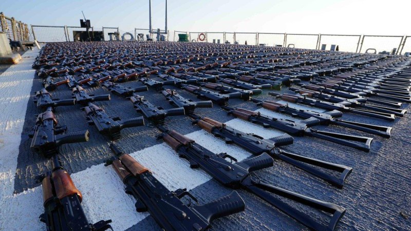 The United States last week transferred thousands of weapons to Ukraine that had been confiscated at sea en route from Iran to Houthi rebels in Yemen. Photo courtesy of U.S. Central Command/X