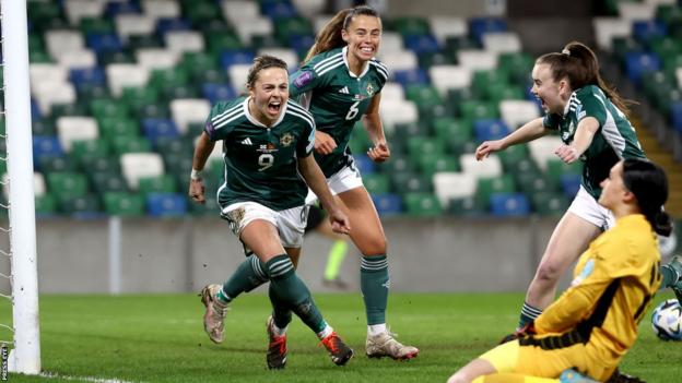 Simone Magill celebrates scoring against Montenegro