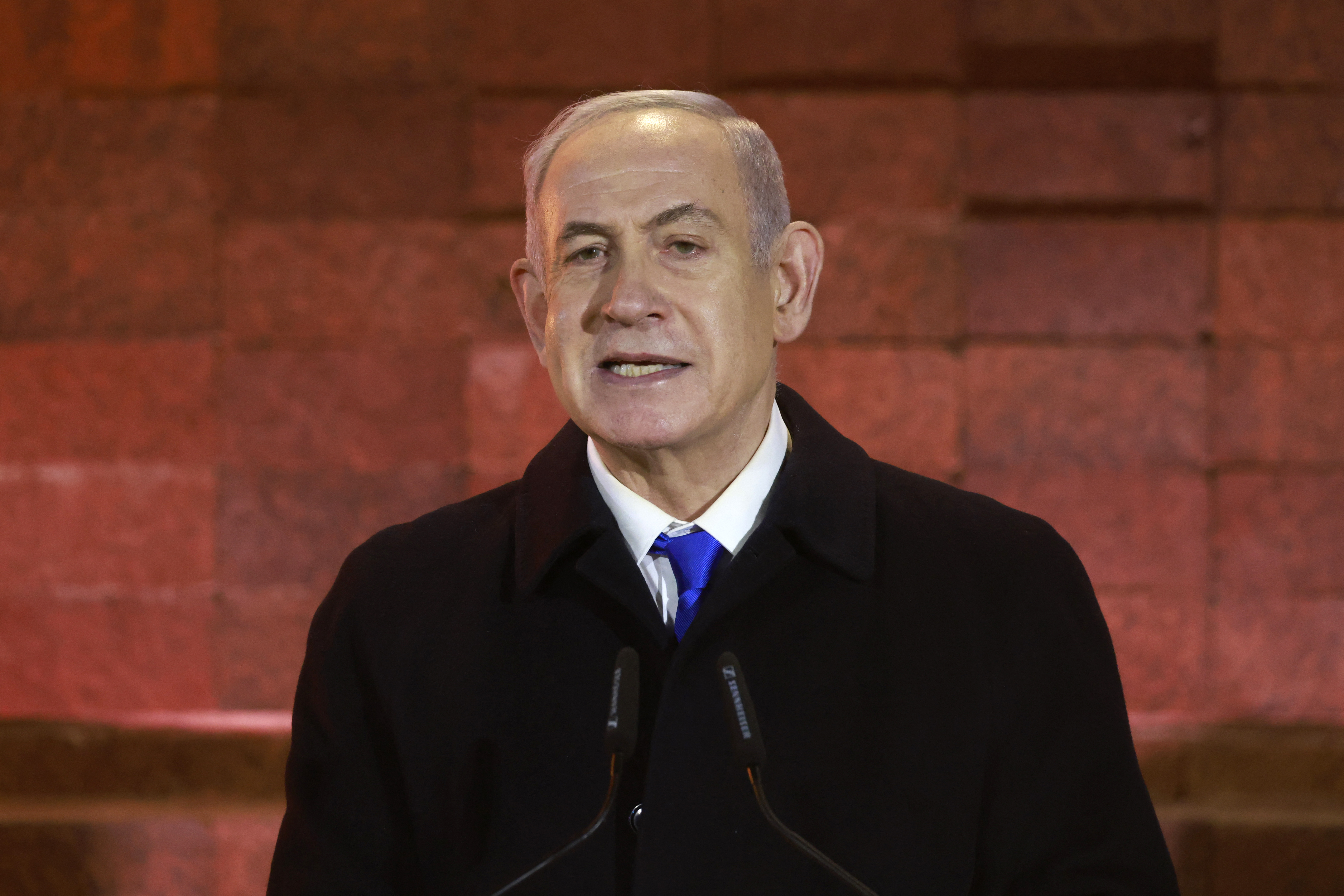 Israeli PM Benjamin Netanyahu speaks during a ceremony marking Holocaust Remembrance Day on Sunday