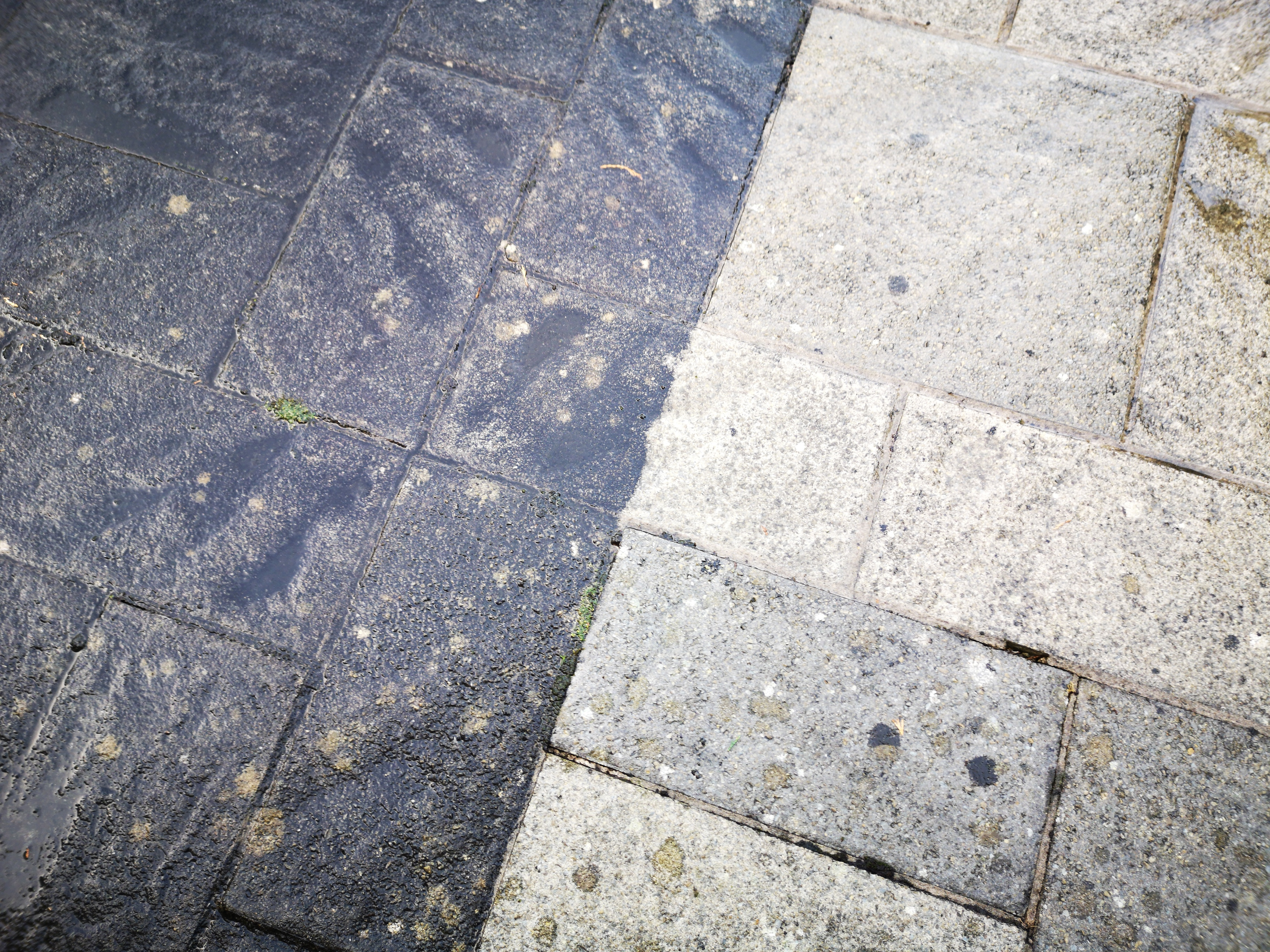 Before and after of cleaning a patio