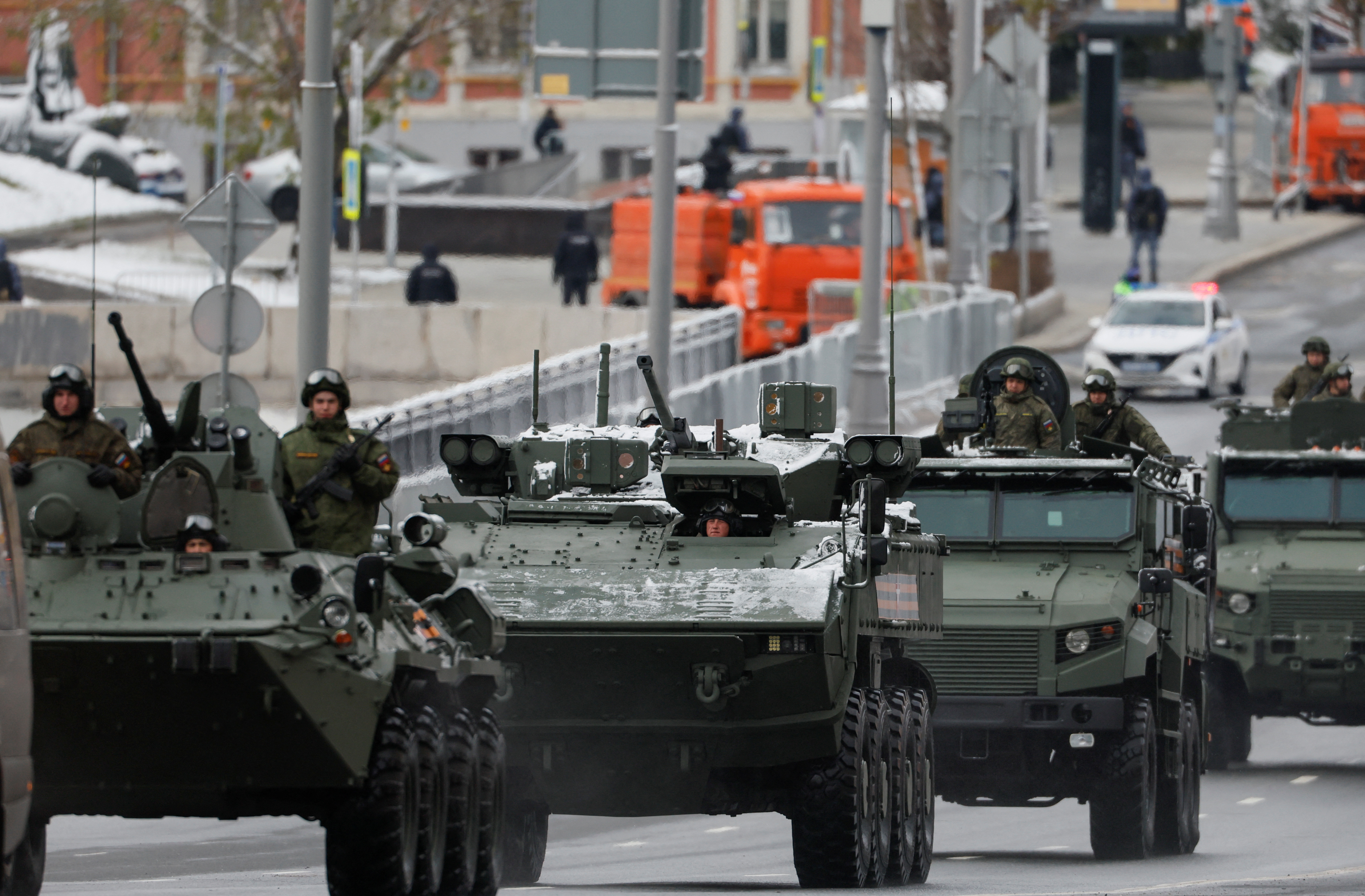 Russian military vehicles on military parade on Russia's Victory Day