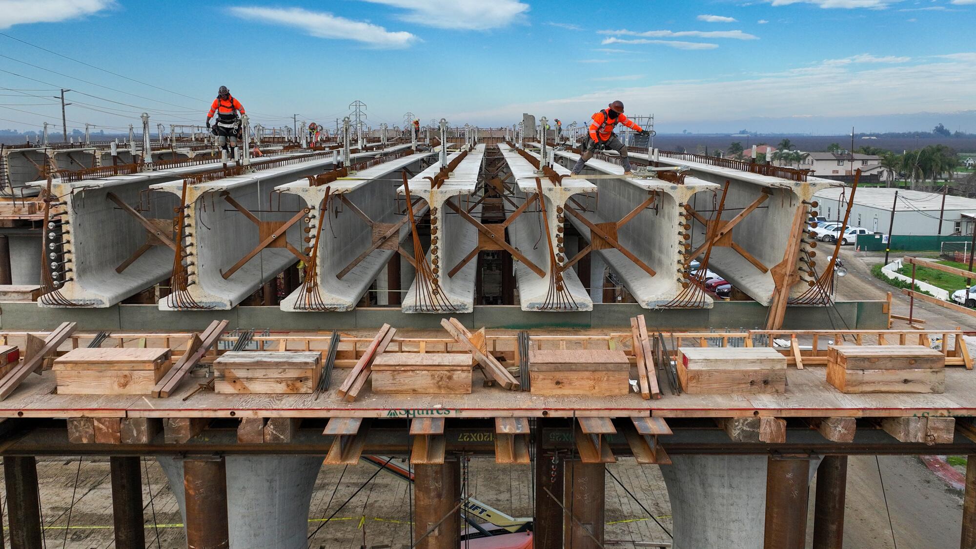 Work continues on the California High Speed Rail, Hanford Viaduct.