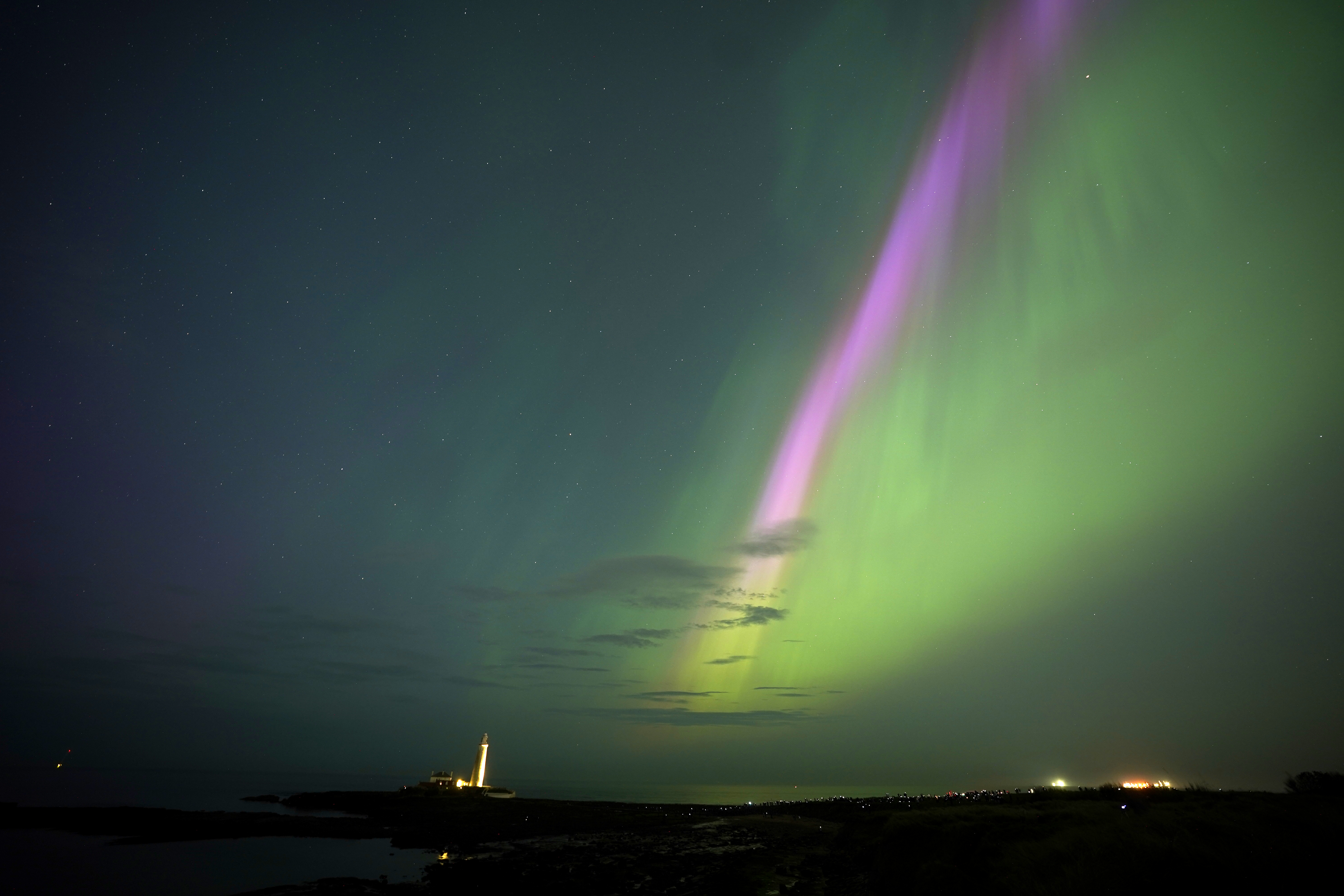 The stunning light show overlooking St Mary’s Lighthouse in Whitley Bay on the North East coast