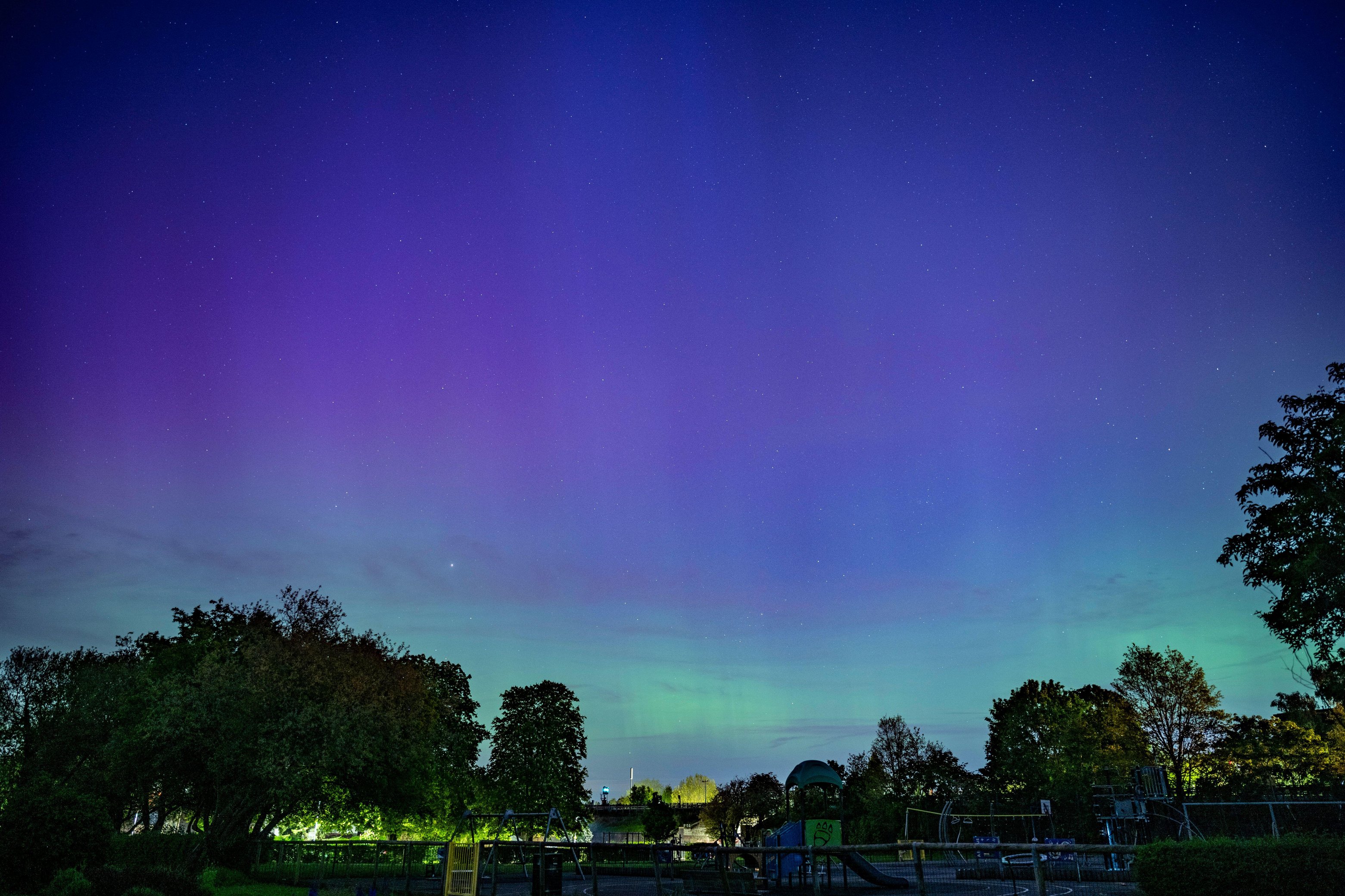 The Northern Lights (Aurora Borealis) are seen over Northwood, in north west London