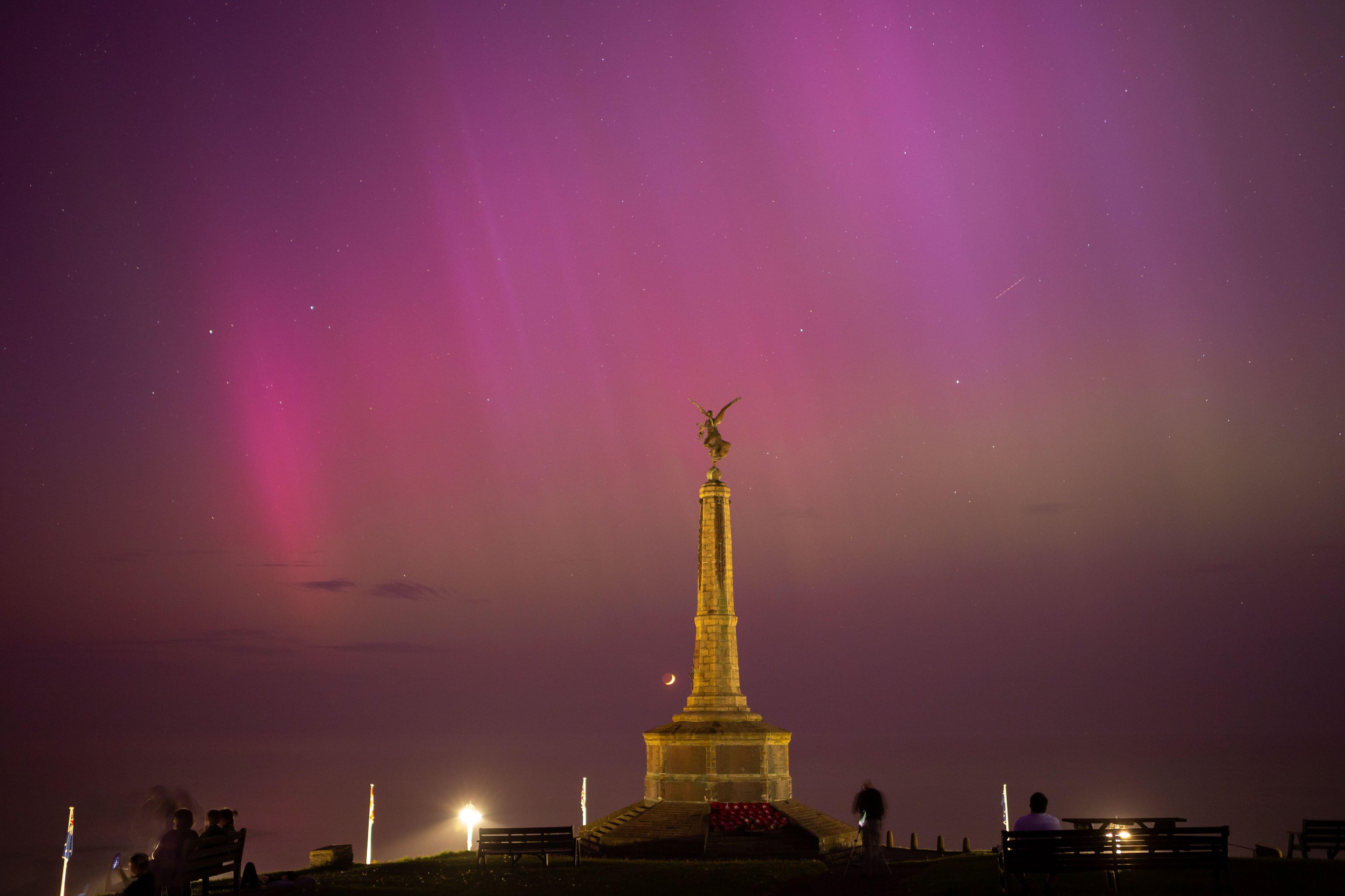 A view of Aberystwyth war memorial and spectacular show of the Aurora Borealis