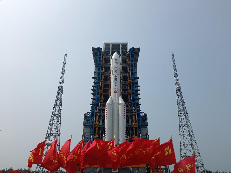 China's Chang’e-6 lunar probe and the Long March-5 Y8 carrier rocket is pictured at the Wenchang Space Launch Centre in south China’s Hainan Province