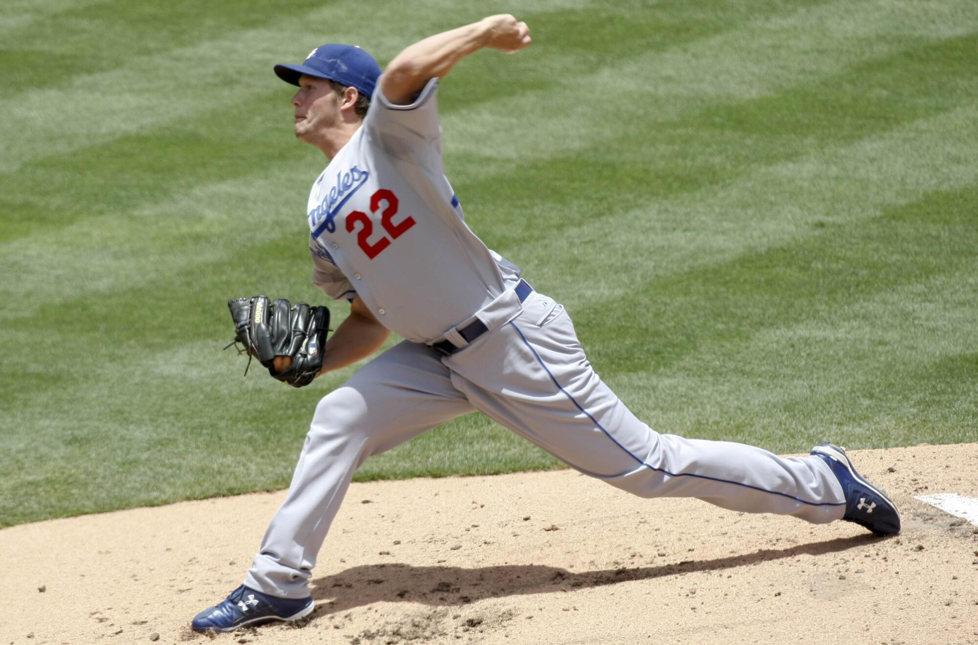 Dodgers pitcher Clayton Kershaw throws from the mound in May 2009. 