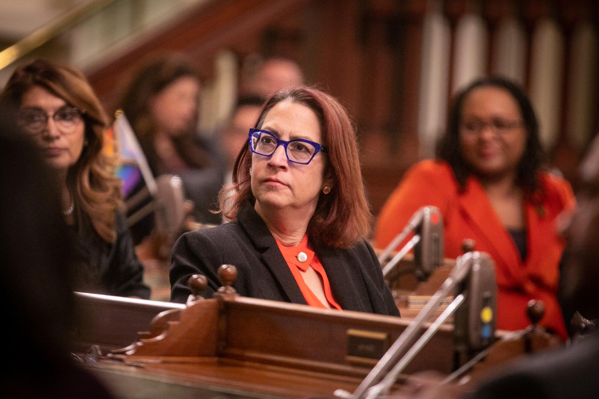 Friedman, center, on the Assembly floor.