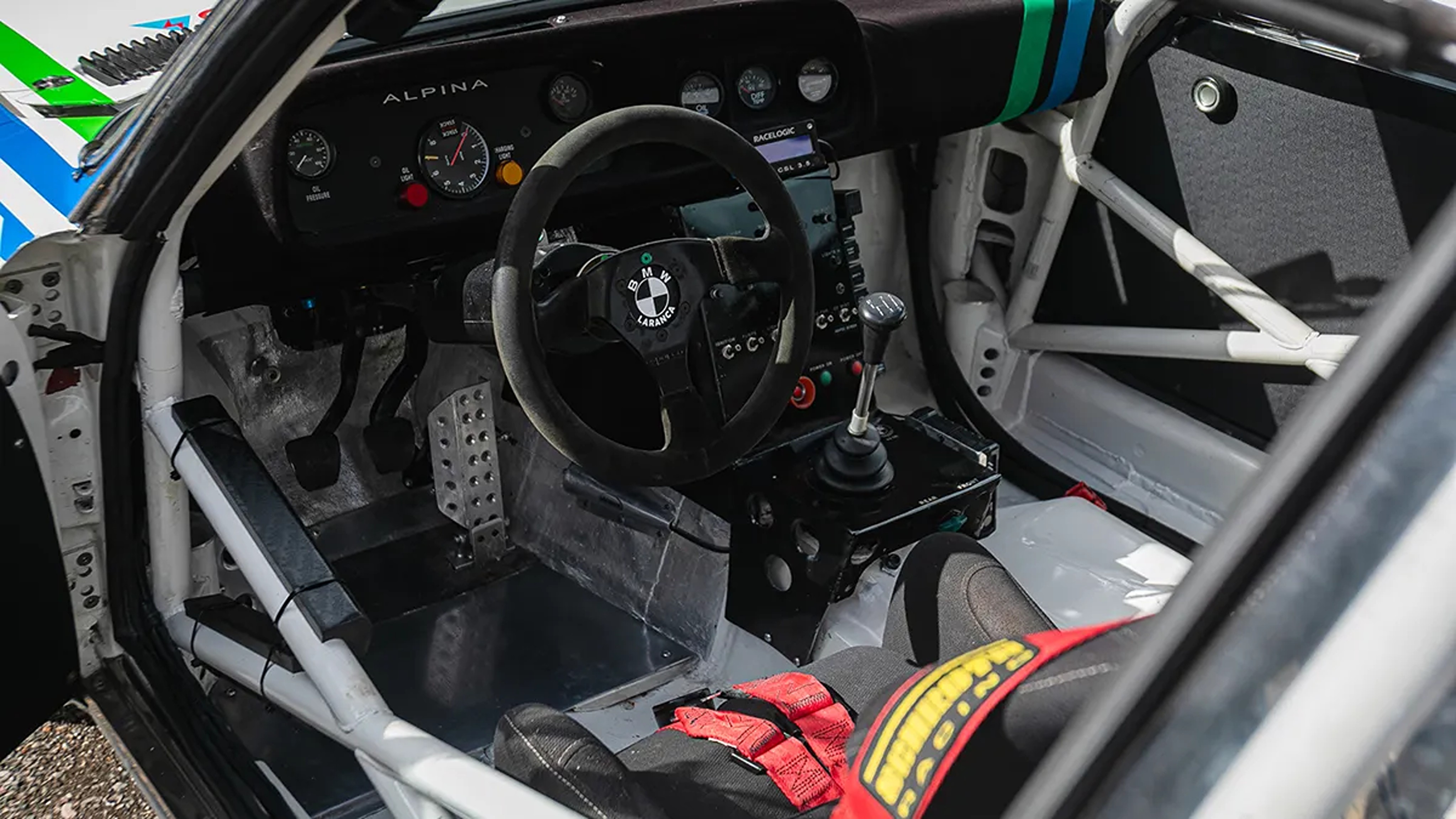 The inside of the car is simple yet amazing for such a historic race car