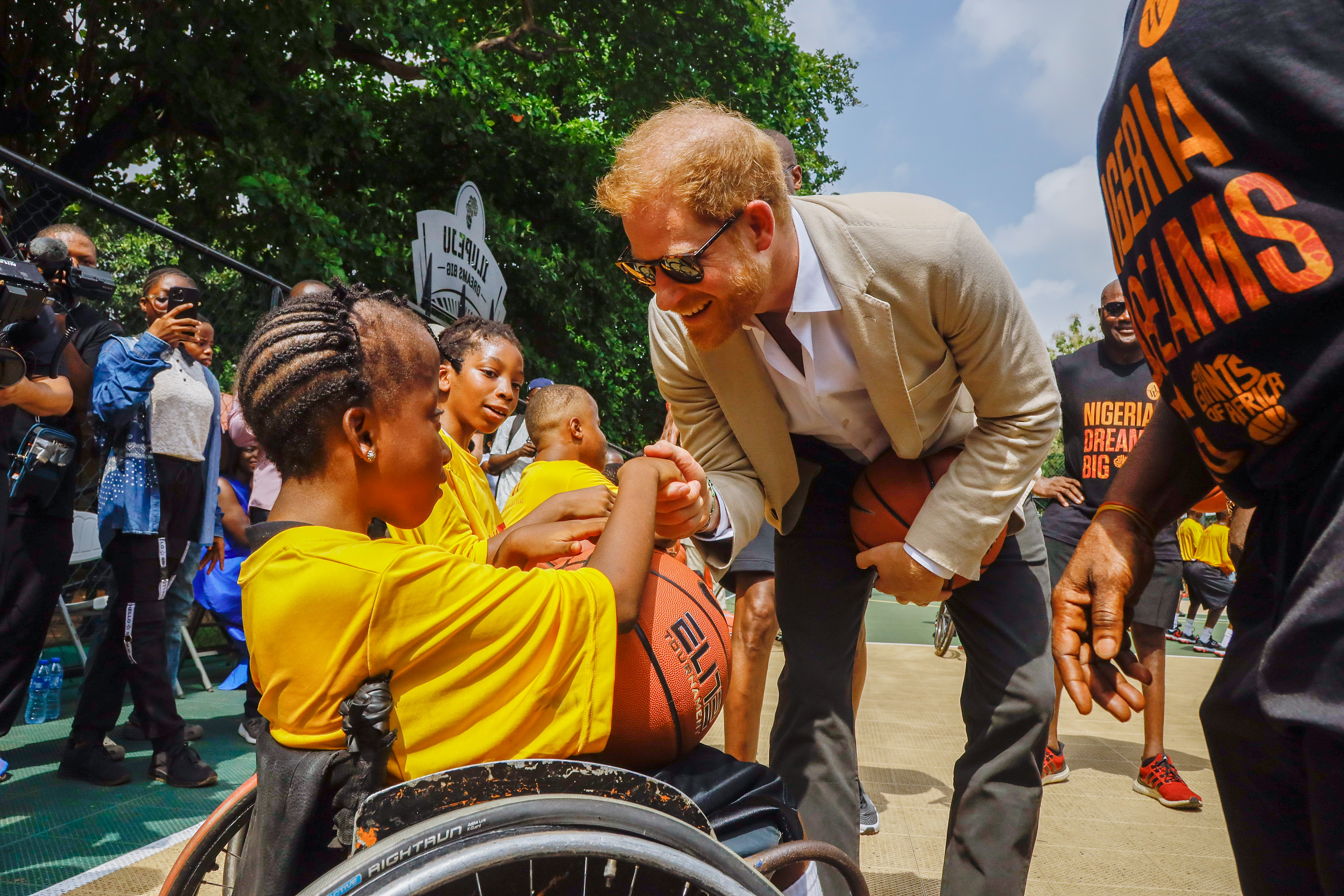 Harry beamed as he met youngsters at Giants of Africa at Ilupeju Senior Grammar School