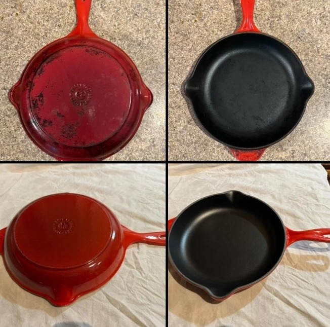 Their cleaning technique made the Le Creuset pan shine like new with a $5 buy